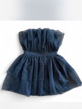 Blue Blush Boutique Large Mini Dress Strapless Black Tulle Ruffle Cinched waist